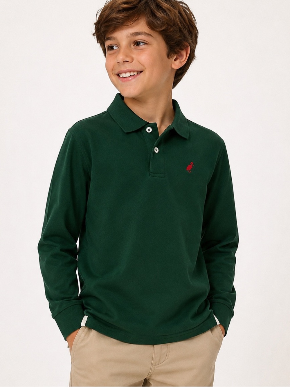 Beaufort Bonnet Boys Green Pima Cotton Long Sleeve Polo Size 10 Preppy